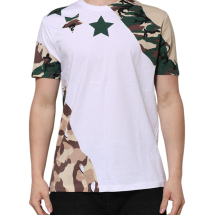 Dolce & Gabbana White Camouflage Cotton Men Crew Neck T-shirt