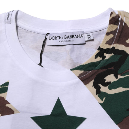 Dolce & Gabbana White Camouflage Cotton Men Crew Neck T-shirt