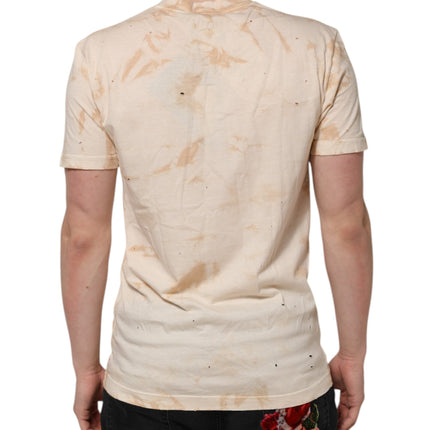 Dolce & Gabbana Beige Logo Print Short Sleeve V-neck T-shirt