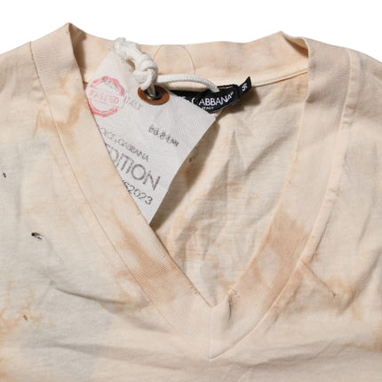 Dolce & Gabbana Beige Logo Print Short Sleeve V-neck T-shirt