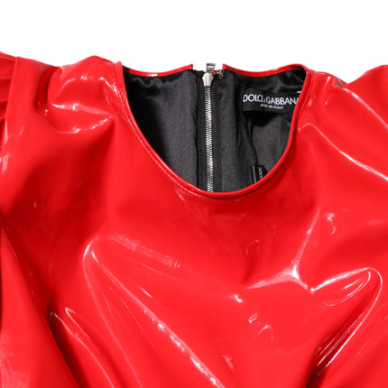 Dolce & Gabbana Red Patent Leather Puff Sleeves Mini Dress