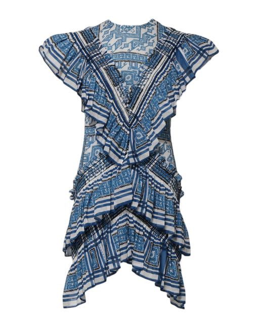 Philosophy di Lorenzo Serafini Blue Patterned Layered Short Sleeves Mini Dress Philosophy di Lorenzo Serafini