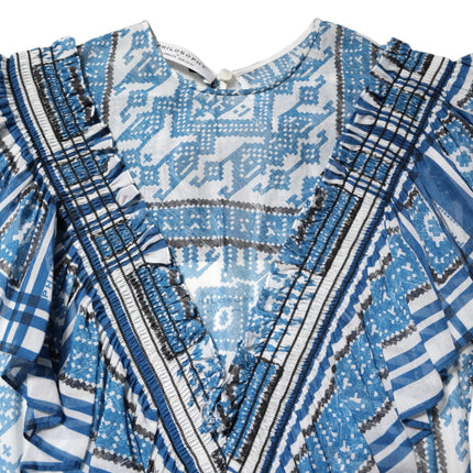 Philosophy di Lorenzo Serafini Blue Patterned Layered Short Sleeves Mini Dress