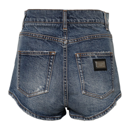 Dolce & Gabbana Blue Tattered Denim Cotton Hot Pants Shorts
