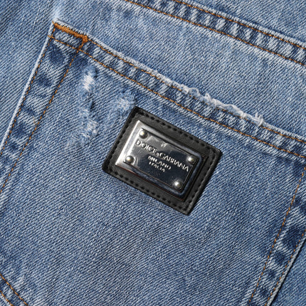 Dolce & Gabbana Blue Logo Plaque Denim Cotton Hot Pants Shorts