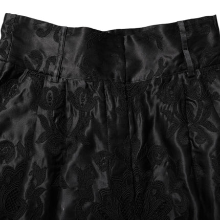 Dolce & Gabbana Black Floral Embroidery Silk High Waist Shorts
