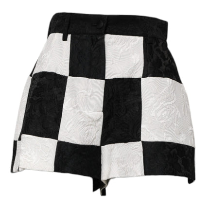 Dolce & Gabbana Black White Floral Brocade Hot Pants Shorts
