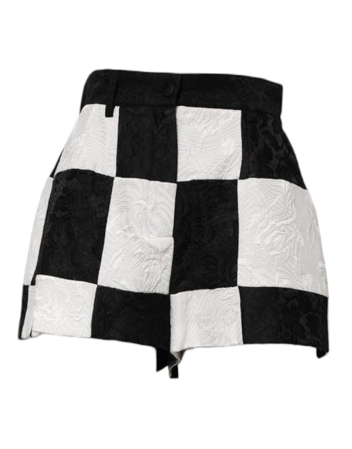 Dolce & Gabbana Black White Floral Brocade Hot Pants Shorts Dolce & Gabbana