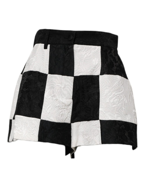 Dolce & Gabbana Black White Floral Brocade Hot Pants Shorts Dolce & Gabbana