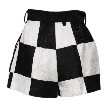 Dolce & Gabbana Black White Floral Brocade Hot Pants Shorts