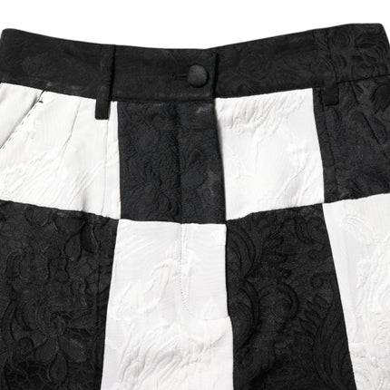 Dolce & Gabbana Black White Floral Brocade Hot Pants Shorts
