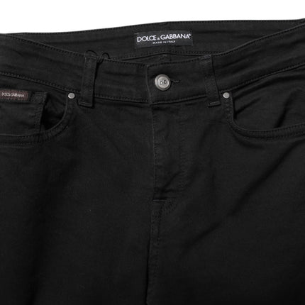 Dolce & Gabbana Black Cotton Logo Skinny Mid Waist Denim Jeans