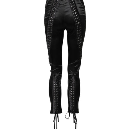 Dolce & Gabbana Black Lace Details High Waist Skinny Pants