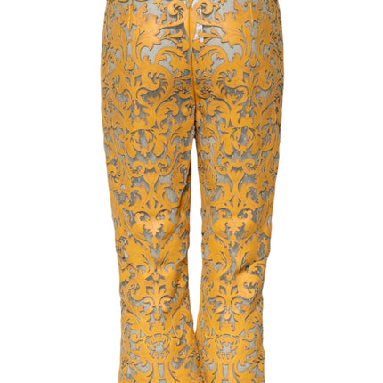 Dolce & Gabbana Yellow Floral Lace Mid Waist Capri Pants
