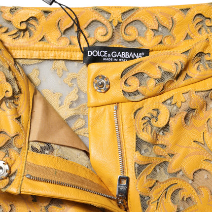 Dolce & Gabbana Yellow Floral Lace Mid Waist Capri Pants
