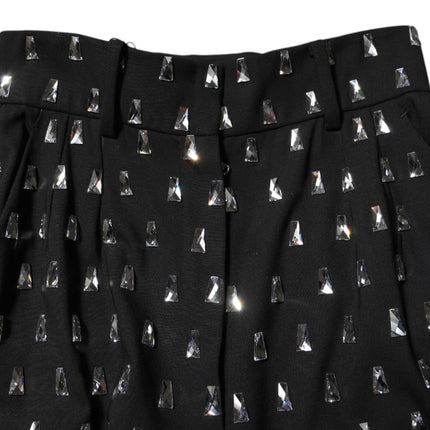 Dolce & Gabbana Black Crystal Embellished Wide Leg Pants