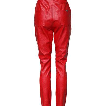 Dolce & Gabbana Red Viscose High Waist Tapered Trouser Pants