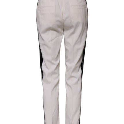 Dolce & Gabbana White Wool Mid Waist Tapered Trouser Pants
