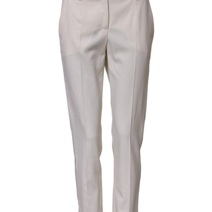 Dolce & Gabbana White Wool Mid Waist Tapered Trouser Pants