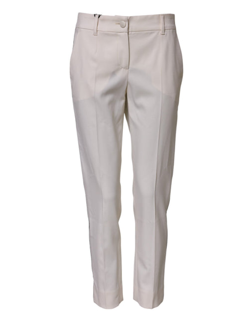 Dolce & Gabbana White Wool Mid Waist Tapered Trouser Pants Dolce & Gabbana
