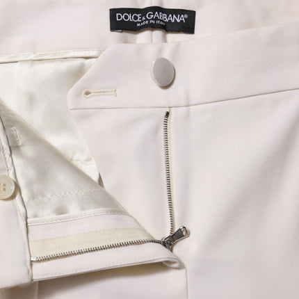 Dolce & Gabbana White Wool Mid Waist Tapered Trouser Pants