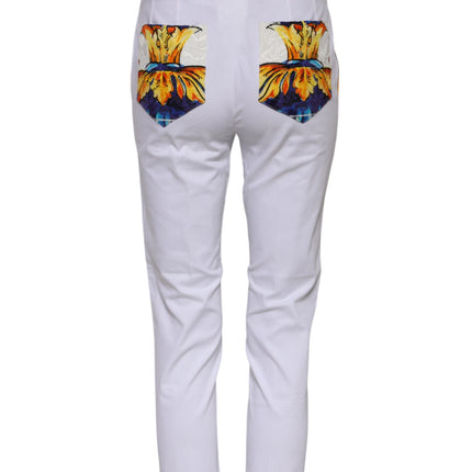 Dolce & Gabbana White Cotton Mid Waist Tapered Trouser Pants