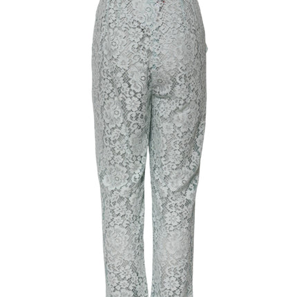 Dolce & Gabbana Mint Green Cotton Floral Lace Trousers Pants