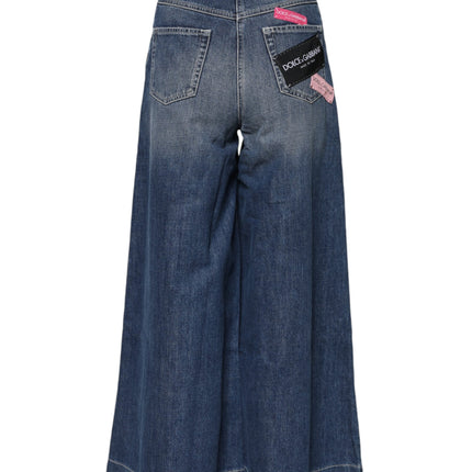 Dolce & Gabbana Blue Cotton High Waist Wide Leg Denim Jeans
