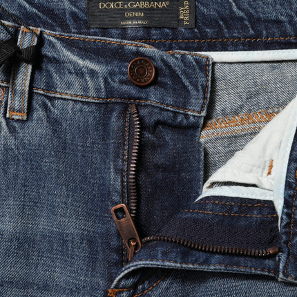 Dolce & Gabbana Blue Cotton Tattered Mid Waist Denim Jeans