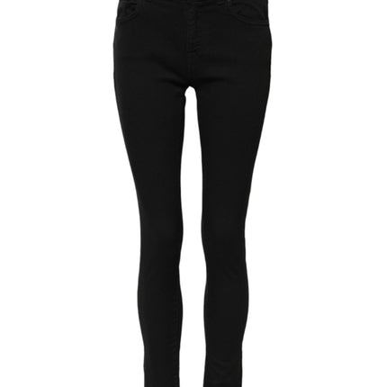 Dolce & Gabbana Black Cotton Logo Skinny MidWaist Denim Jeans