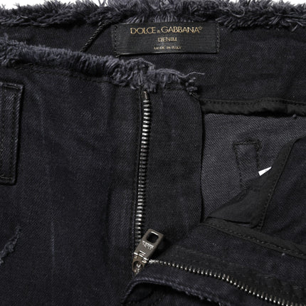 Dolce & Gabbana Black Cotton Tattered Skinny Denim Jeans