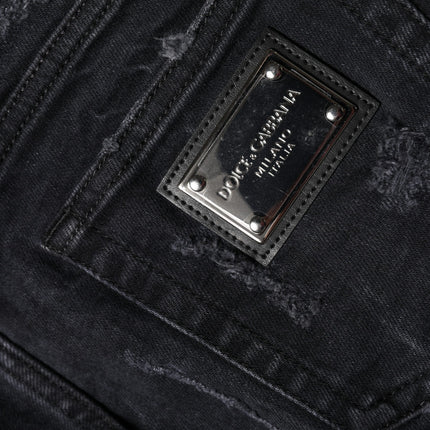 Dolce & Gabbana Black Cotton Tattered Skinny Denim Jeans