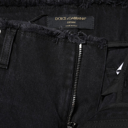 Dolce & Gabbana Black Cotton Tattered Mid Waist Denim Jeans