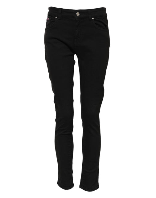 Dolce & Gabbana Black Cotton Logo Skinny Mid Waist Denim Jeans Dolce & Gabbana
