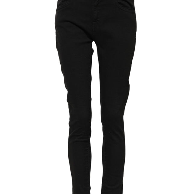 Dolce & Gabbana Black Cotton Logo Skinny Mid Waist Denim Jeans