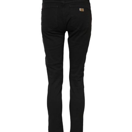 Dolce & Gabbana Black Cotton Logo Skinny Mid Waist Denim Jeans