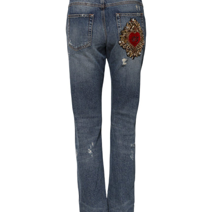 Dolce & Gabbana Blue Cotton Boyfriend Tattered Denim Jeans