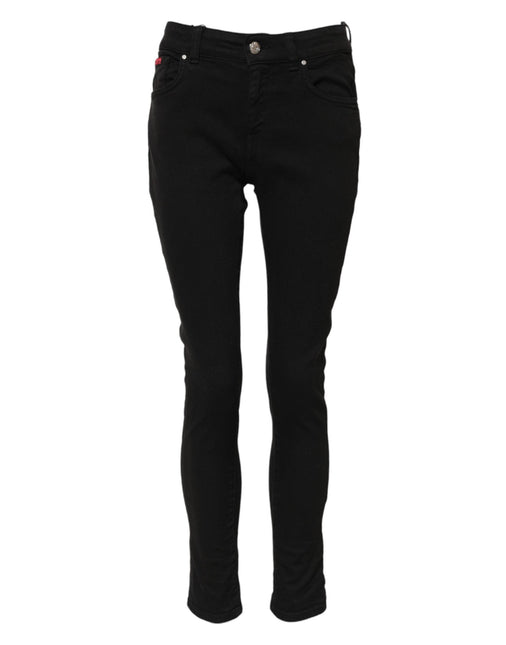 Dolce & Gabbana Black Cotton Logo Skinny Mid Waist Denim Jeans Dolce & Gabbana