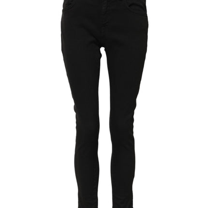 Dolce & Gabbana Black Cotton Logo Skinny Mid Waist Denim Jeans