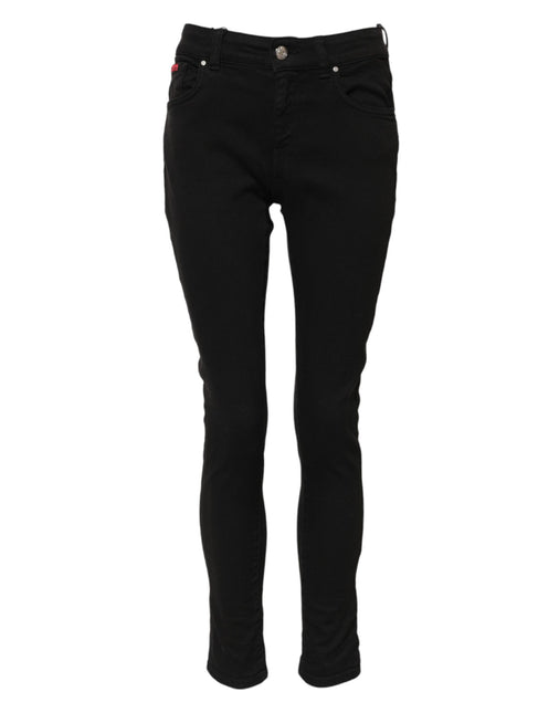 Dolce & Gabbana Black Cotton Logo Skinny Mid Waist Denim Jeans Dolce & Gabbana