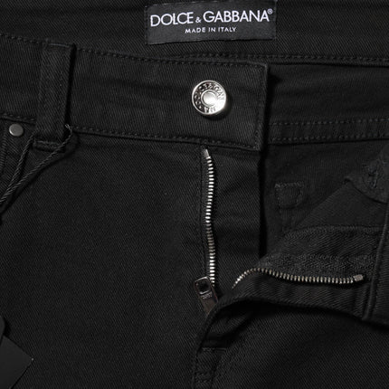 Dolce & Gabbana Black Cotton Logo Skinny Mid Waist Denim Jeans