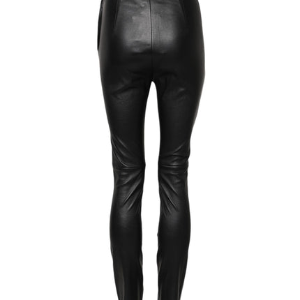 Dolce & Gabbana Black Leather Elastic Waist Pants