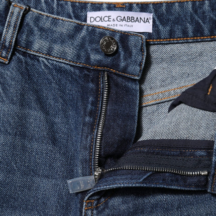 Dolce & Gabbana Blue Cotton Wide Leg Tattered Denim Jeans