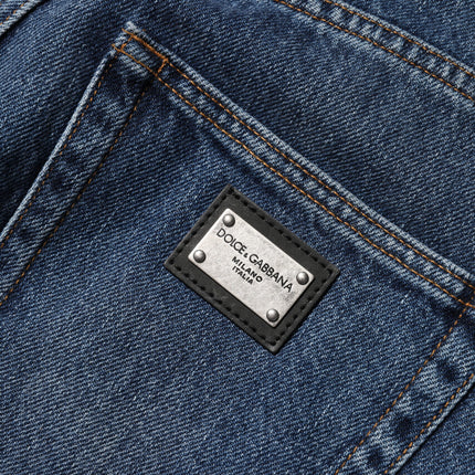 Dolce & Gabbana Blue Cotton Wide Leg Tattered Denim Jeans