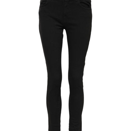 Dolce & Gabbana Black Cotton Logo Skinny Mid Waist Denim Jeans