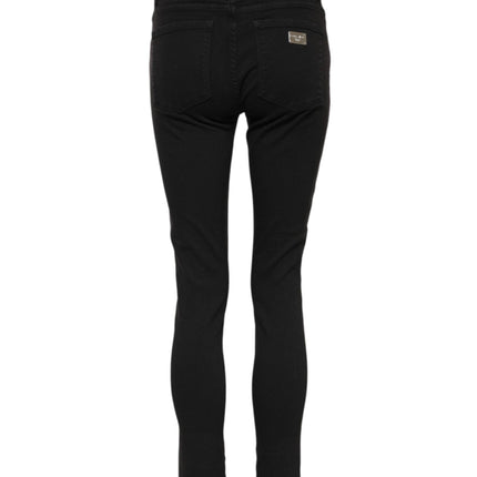 Dolce & Gabbana Black Cotton Logo Skinny Mid Waist Denim Jeans