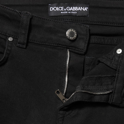 Dolce & Gabbana Black Cotton Logo Skinny Mid Waist Denim Jeans