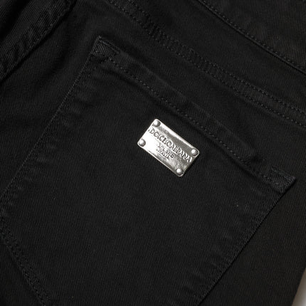 Dolce & Gabbana Black Cotton Logo Skinny Mid Waist Denim Jeans