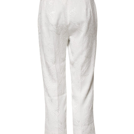 Dolce & Gabbana White Cotton Floral Jacquard Pants