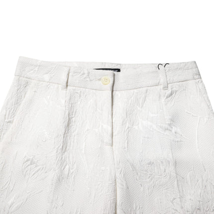 Dolce & Gabbana White Cotton Floral Jacquard Pants